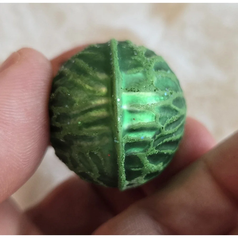 Vintage Green Sparkly Almond Texture Ornament Japan Holiday Decor